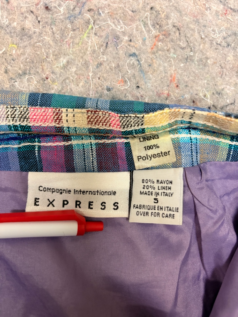 Vintage Express Skirt Womens Small Multicolor Plaid Mini Rayon Linen Lined Italy - Picture 3 of 6